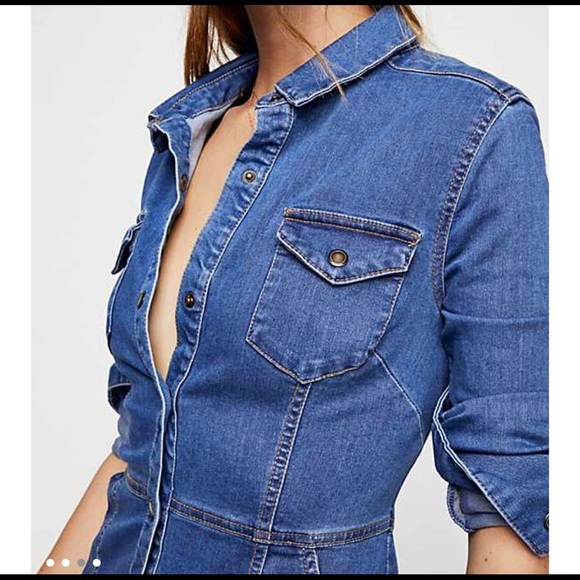 Free People Dynomite Denim Dress Size Medium - Picture 3 of 4